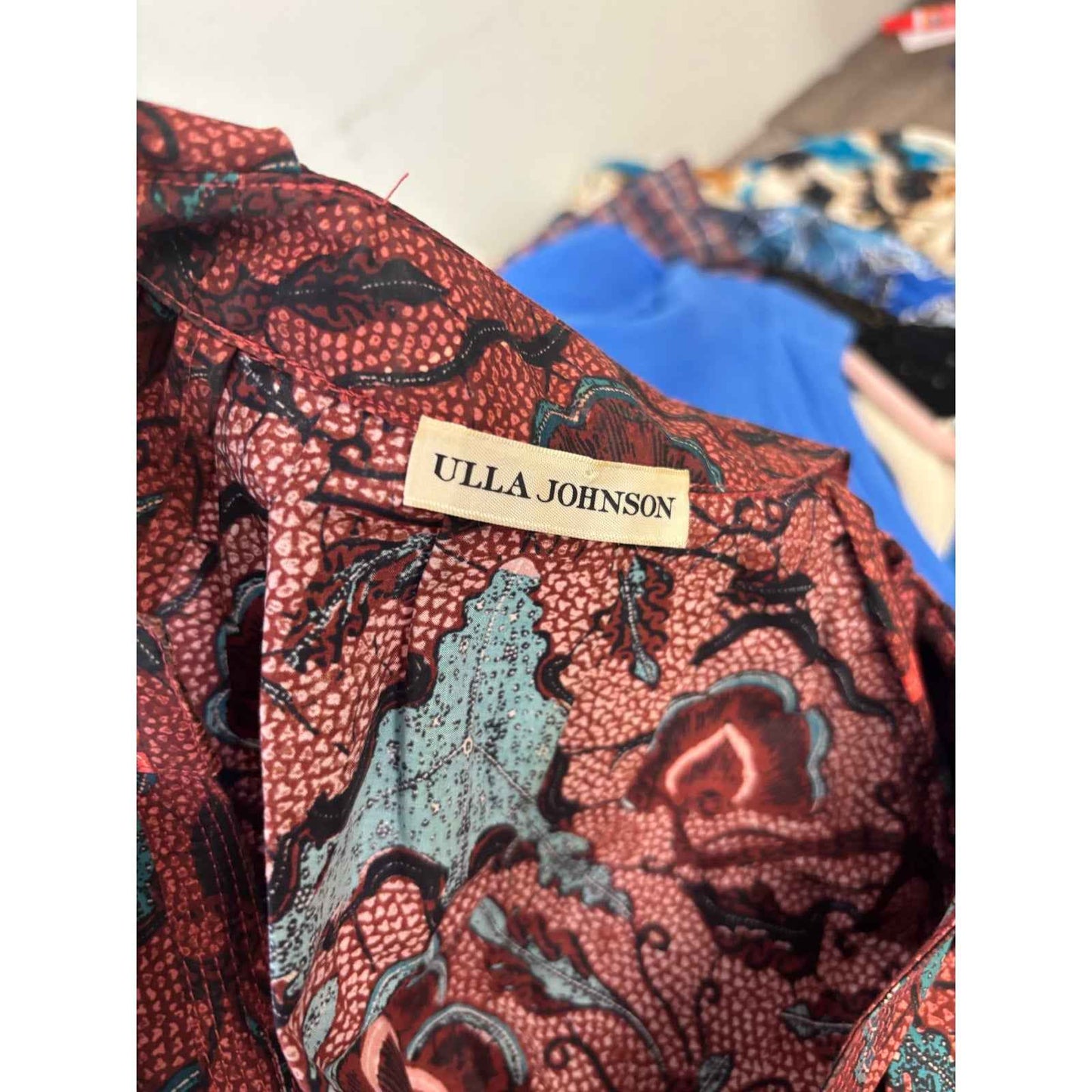 Ulla Johnson Orange Teal Cap Sleeve V-Neck Cotton Top Sz 2