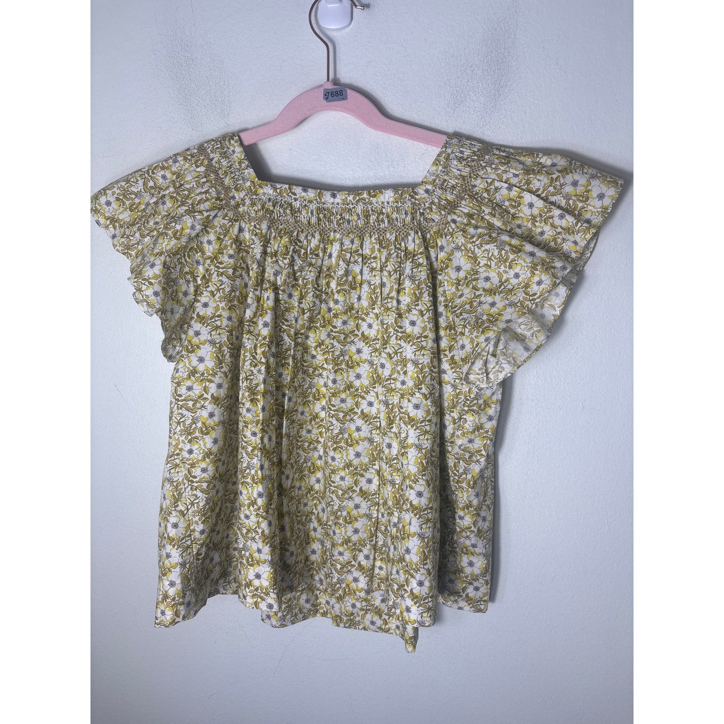 Girls Bonpoint Yellow Leaf Print Cap Sleeve Cotton Top Sz 10