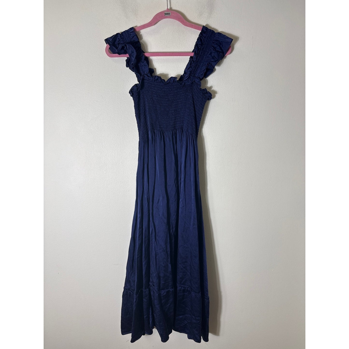 Hill House The Nap Dress Navy Smocked Silk Maxi Dress Sz