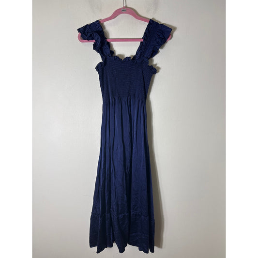 Hill House The Nap Dress Navy Smocked Silk Maxi Dress Sz