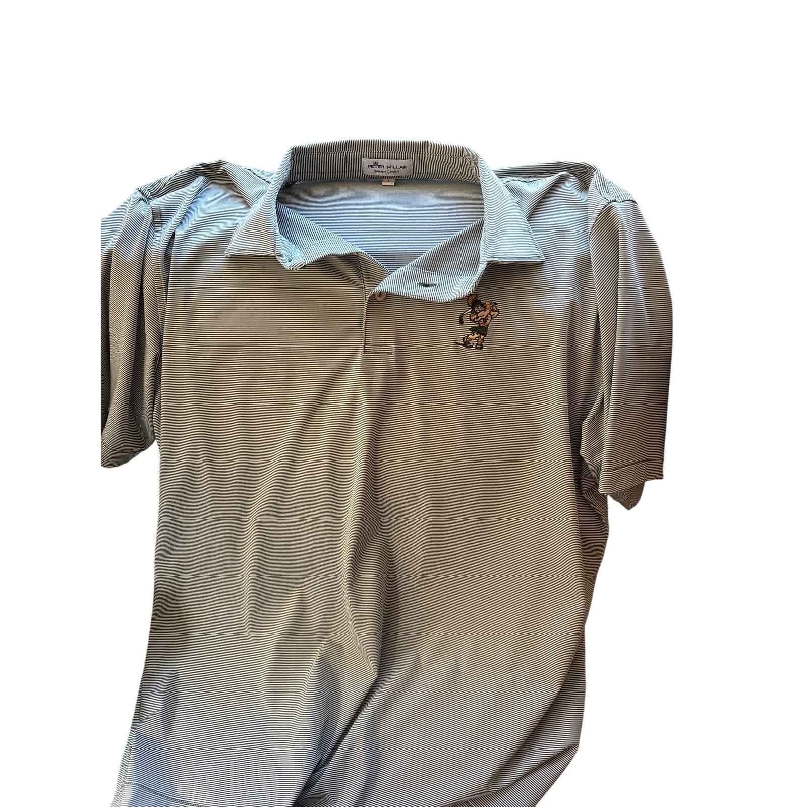 Men's Peter Millar Green and White Pinstripe Spartan Shirt Sz L