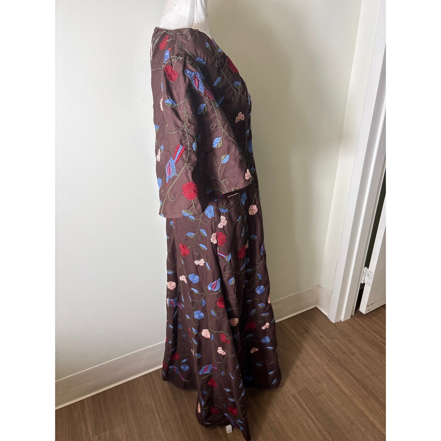NWT Pearl By Lela Rose Chestnut Multi Color Embroidered Cotton Midi Dress Sz 12