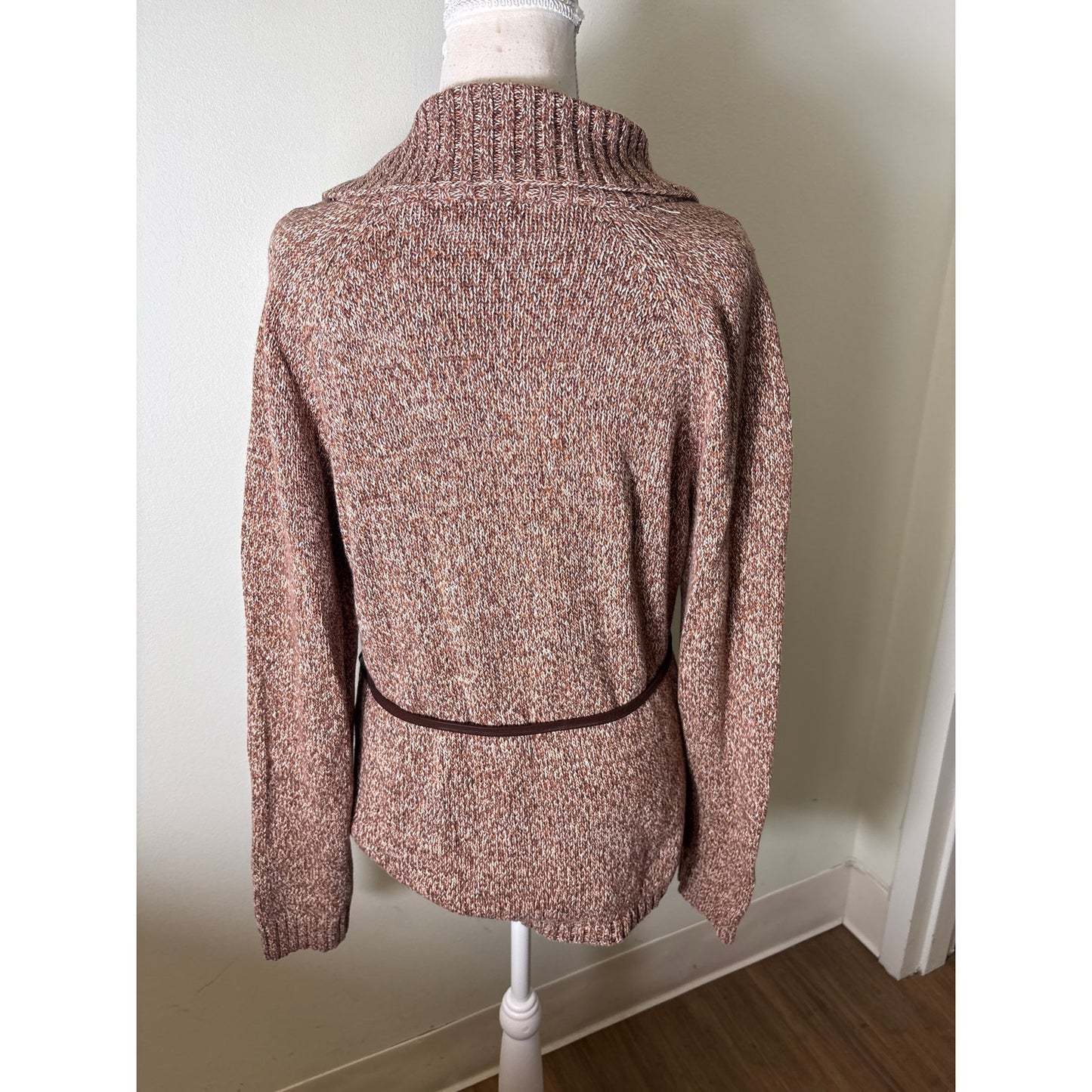 Jeanne Pierre Brown Knit Cotton Foldover Collar Sweater Sz M