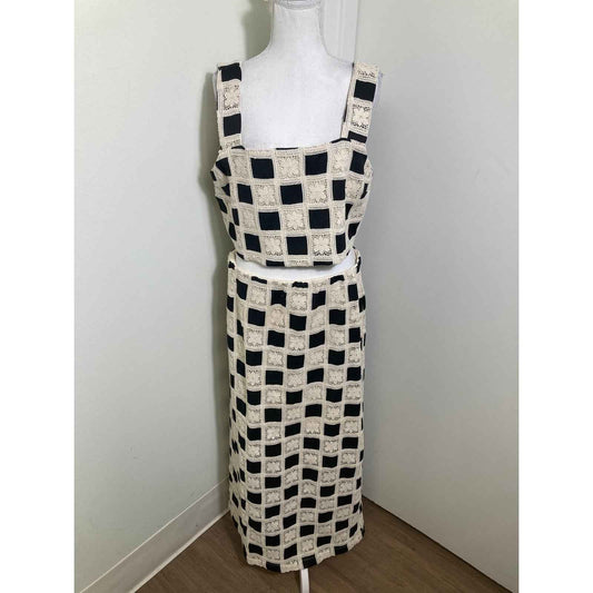 Aureum Black and Cream Crochet Top and Skirt Set Sz Large