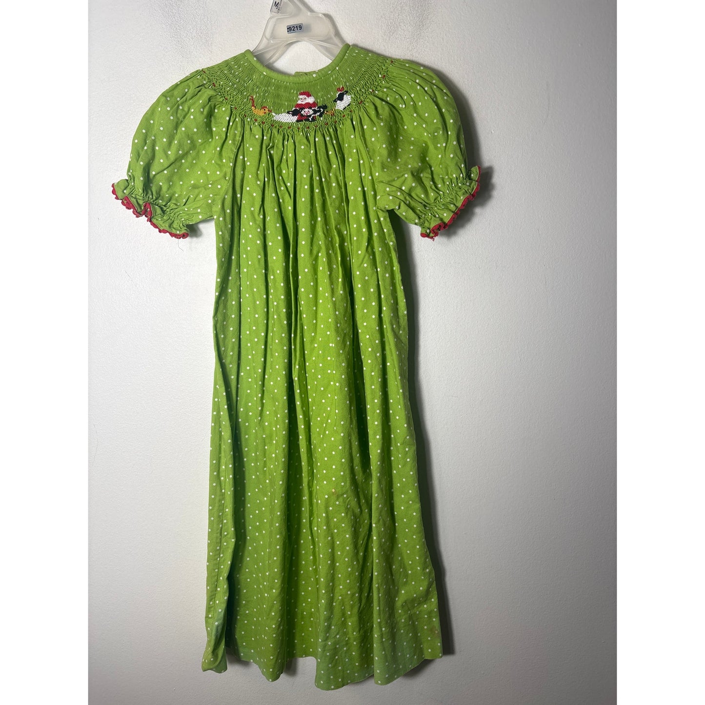 Girls Vintage Amanada Remembered Green dot Smocked Santa Dress Sz 6