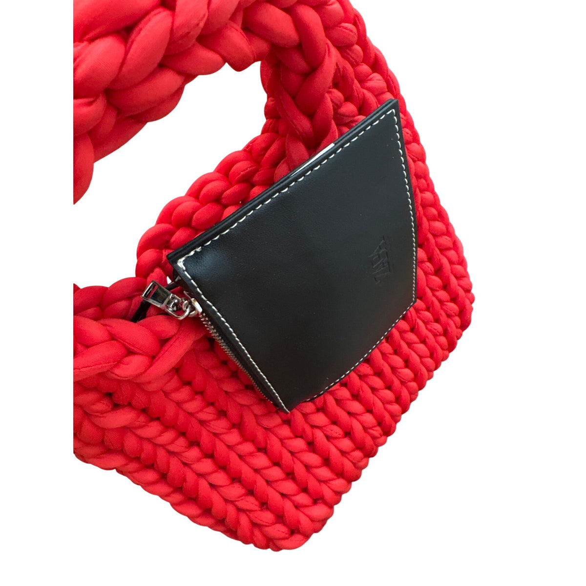 Zara Red Weave Handle Purse With Detachable Pouch Sz 9"x12"
