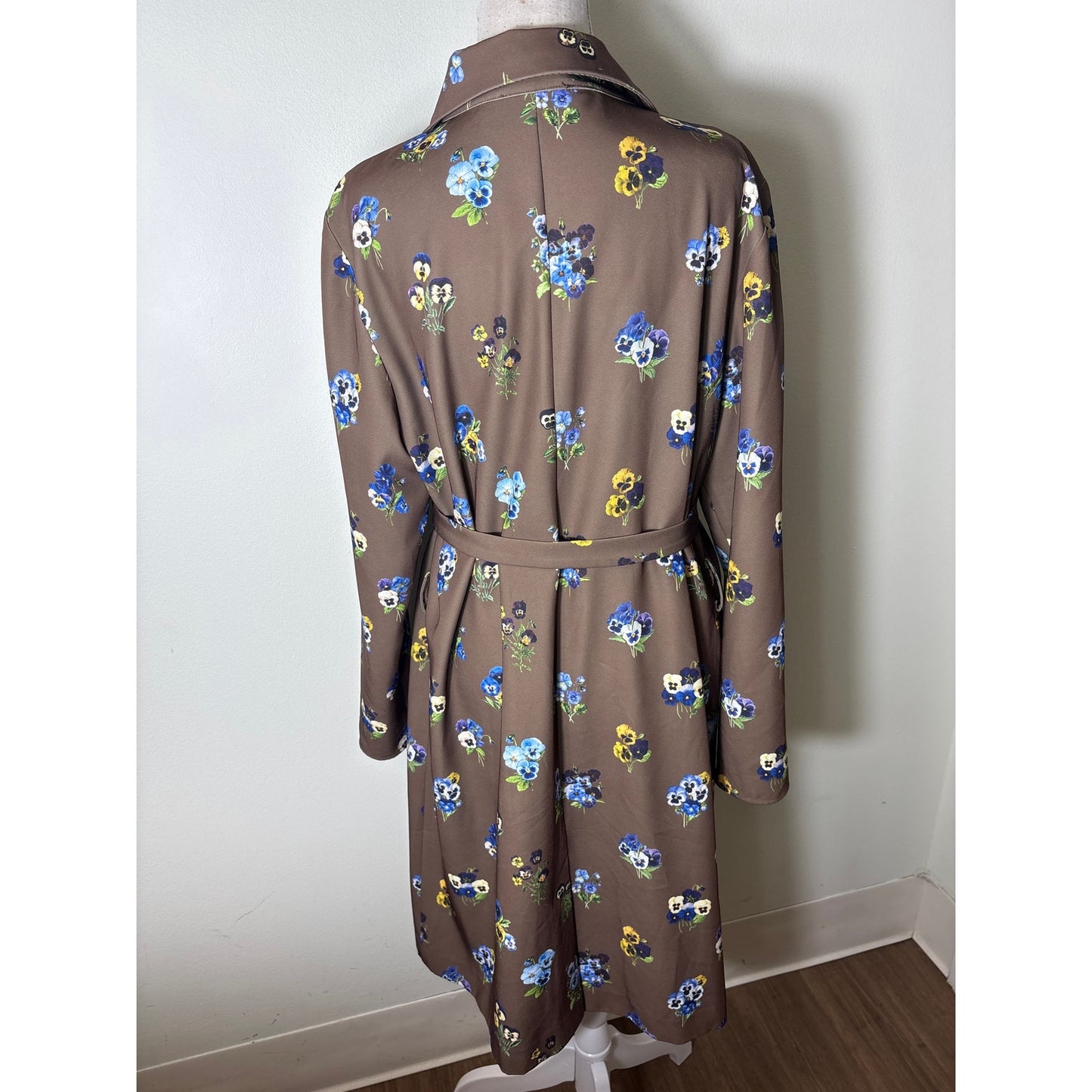 Molly Moorkamp Brown Floral Long Sleeve Button Up Dress Sz 14