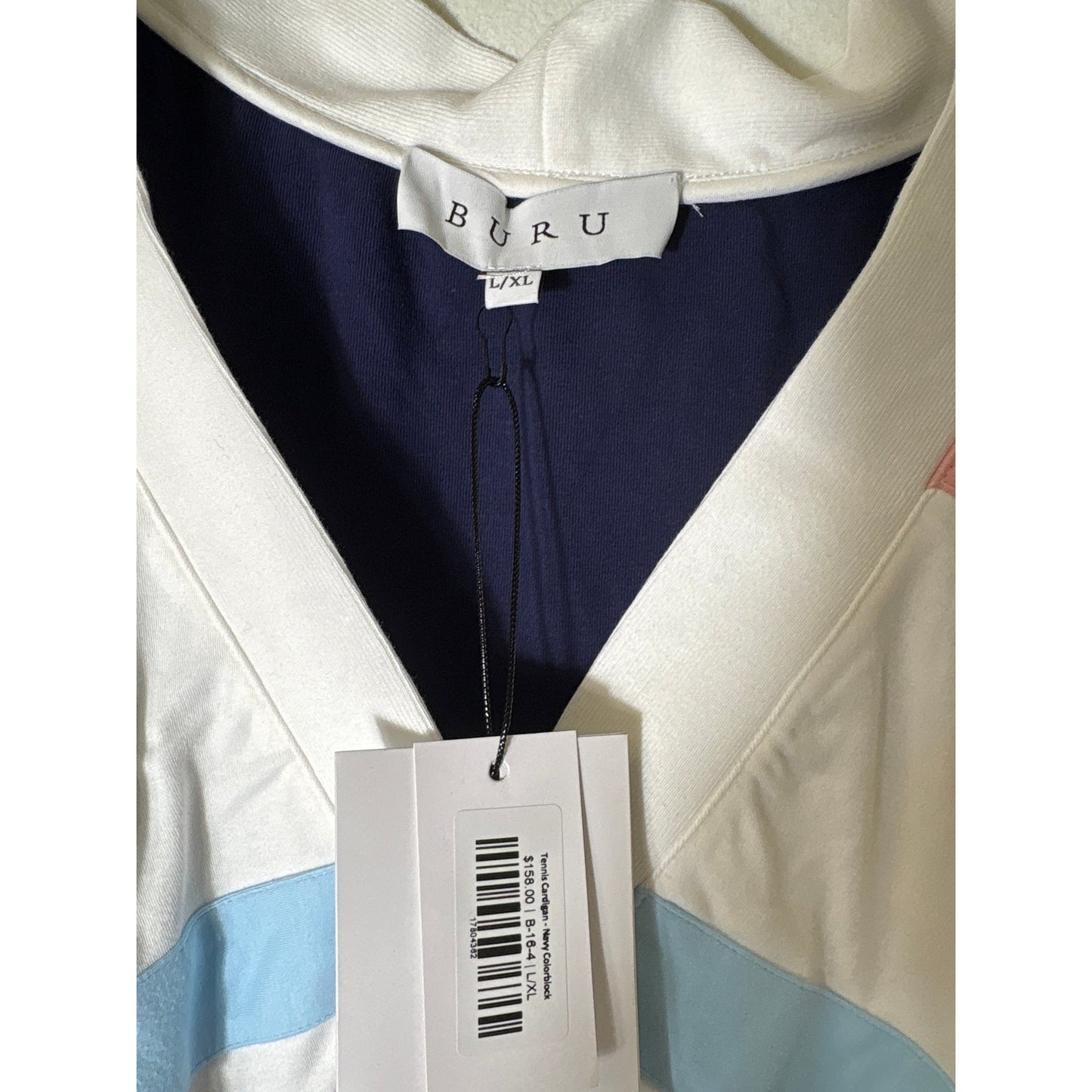 NWT Buru Navy Colorblock Tennis Cardigan Sz L/XL