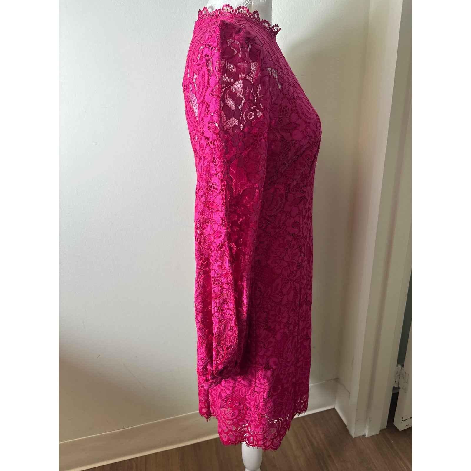 Kate Spade Hot Pink Long Sleeve Lace Mini Dress Sz 2