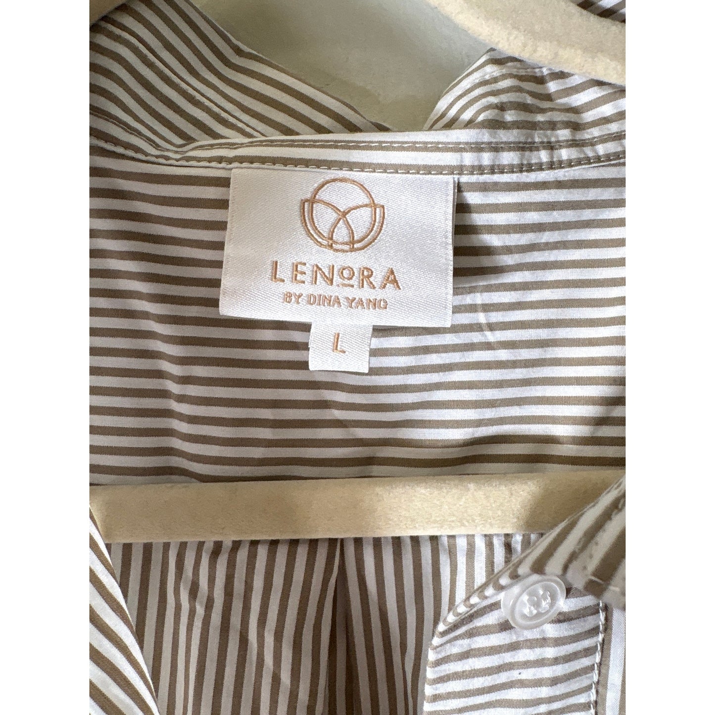 Lenora by Dina Yang Tan and White Stripe Long Sleeve Knee L Dress Sz L