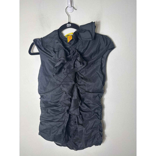 Catherine Malandrino Favorites Black Sleeveless Ruffle Button Up Top Sz 8