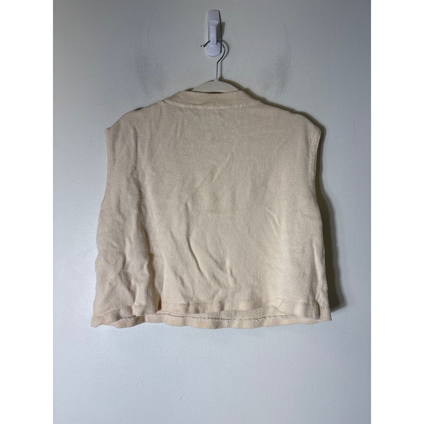 St. John Cream Cropped Sweater Sleeveless Top Sz XL