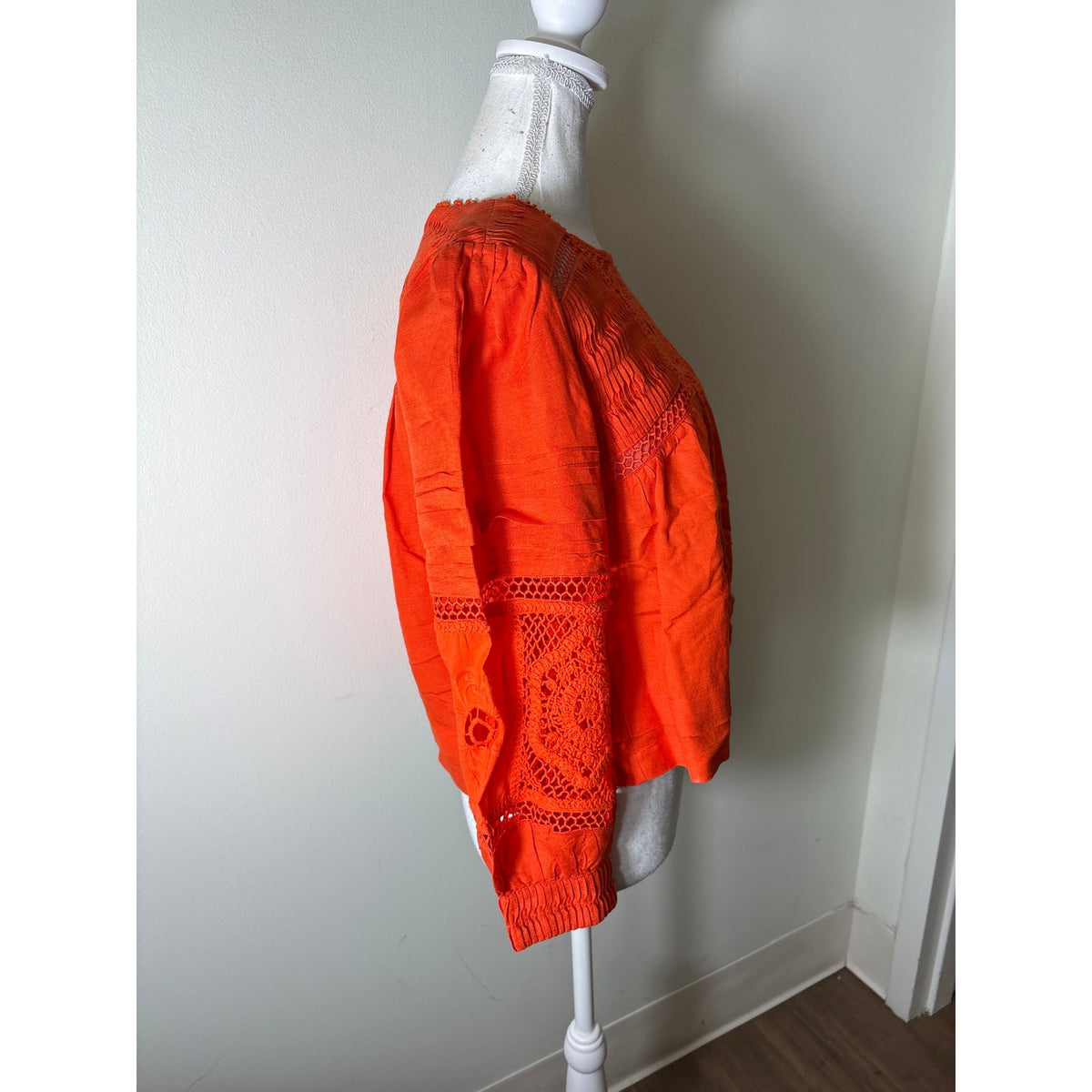 Hunter Bell Orange Linen Mixed Media Top Sz S