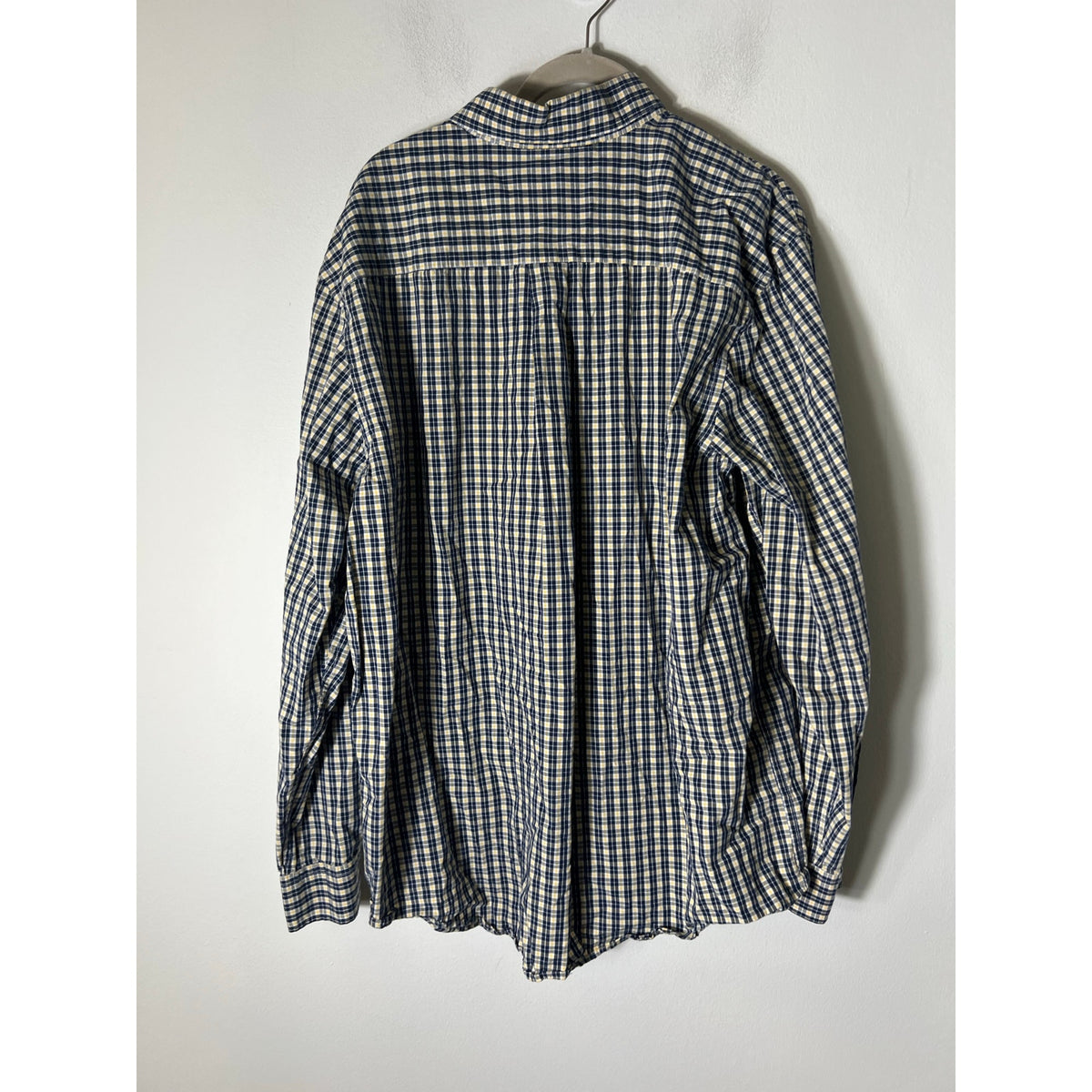 Chaps Yellow and Navy Plaid Button Up Long Sleeve Shirt Sz XL