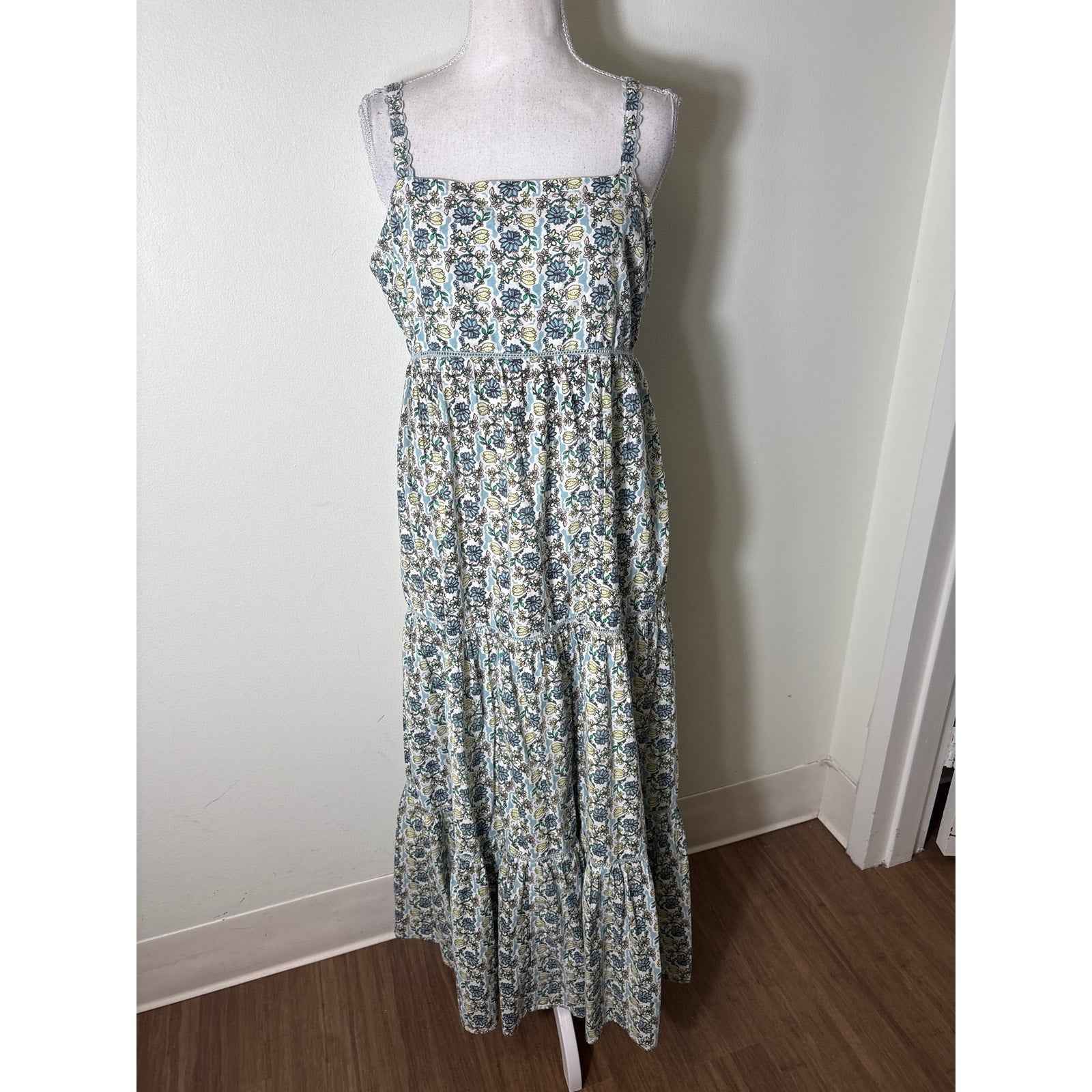 Ro's Garden Lattice Floral Blue & Yellow Dress Sz M