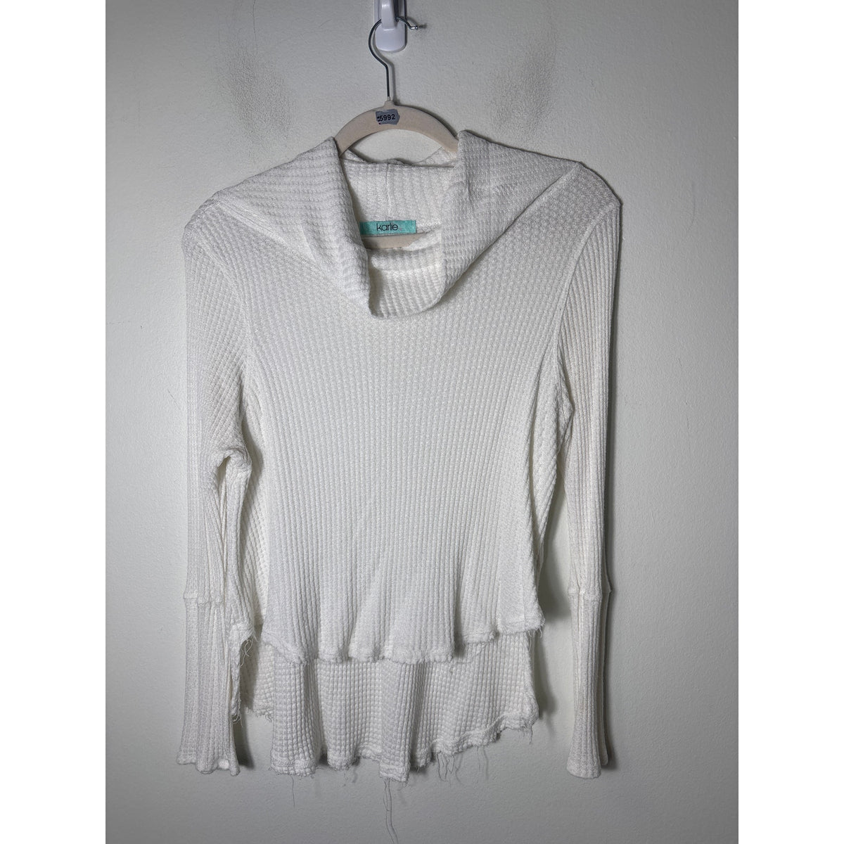 Karlie Off White Long Sleeve Waffle Knit Cowl Neck Top Sz S