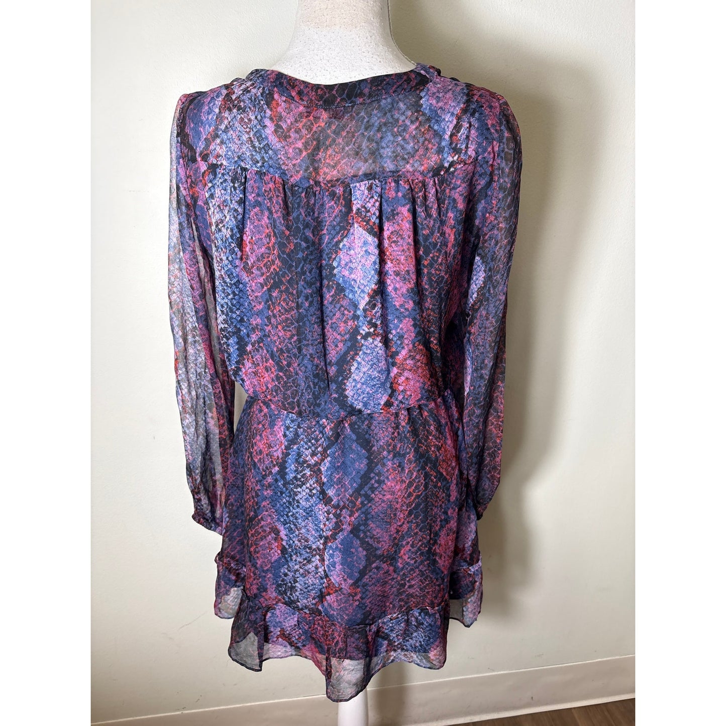 Parker Jewl Toned Slong Sleeve Silk Knee Length Dress Sz XS