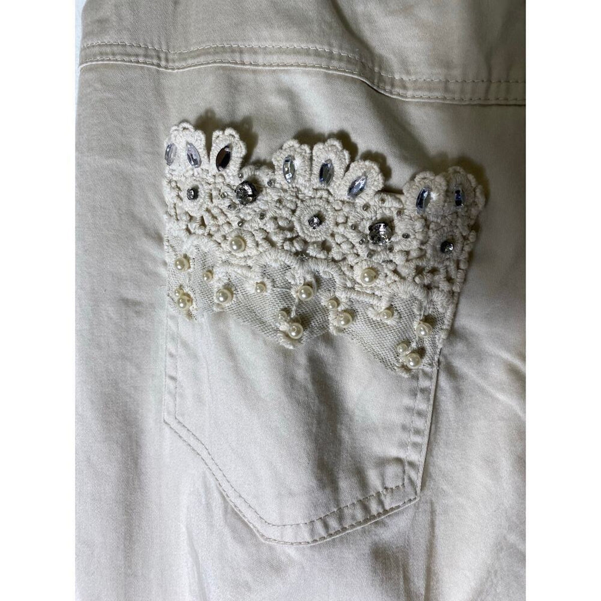 Style Tan Slacks with Pearl Diamond Embellishments Size 14