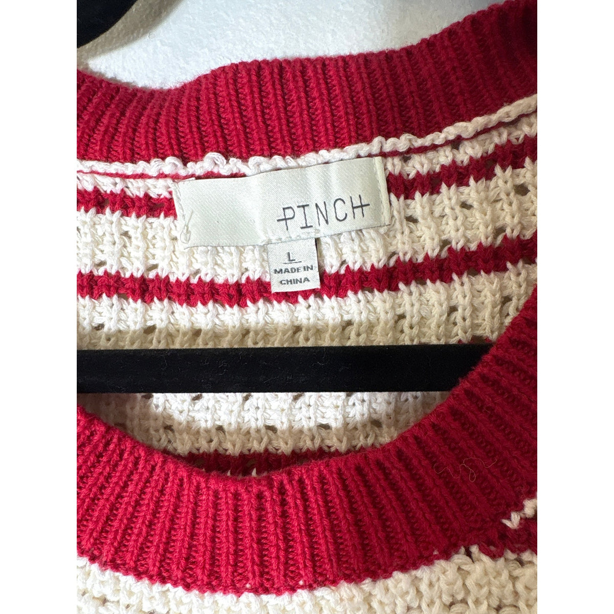 Pinch Red and White Short Sleeve Knit Sweater Sz L
