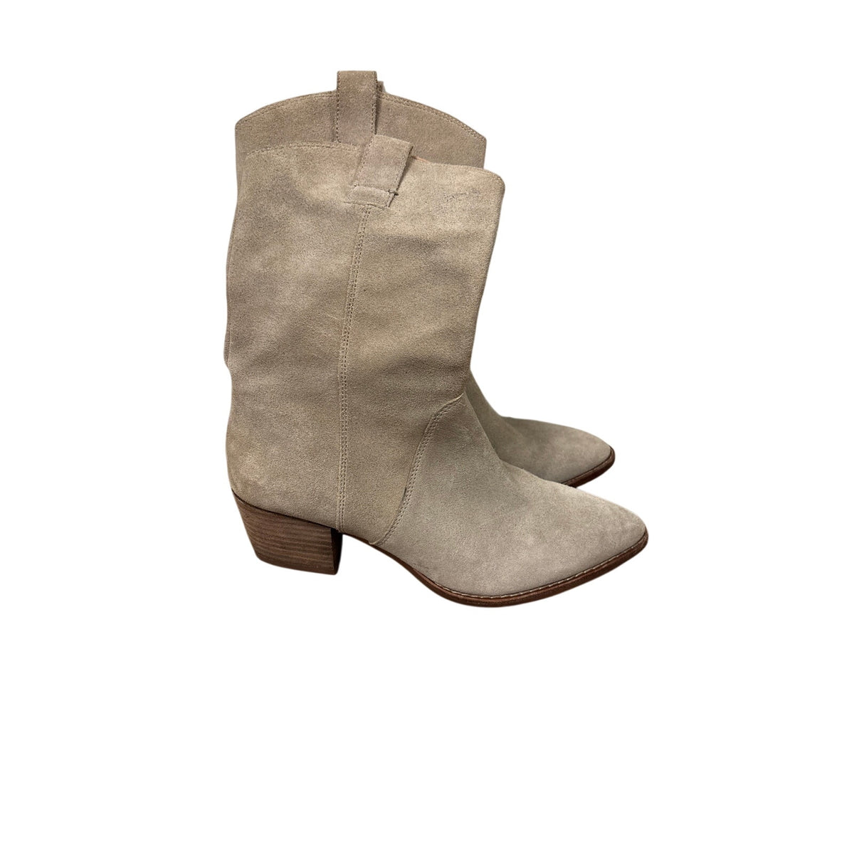 Stone Colored Genuine Leather and Suede Mid Calf Cowboy Boot Sz 9