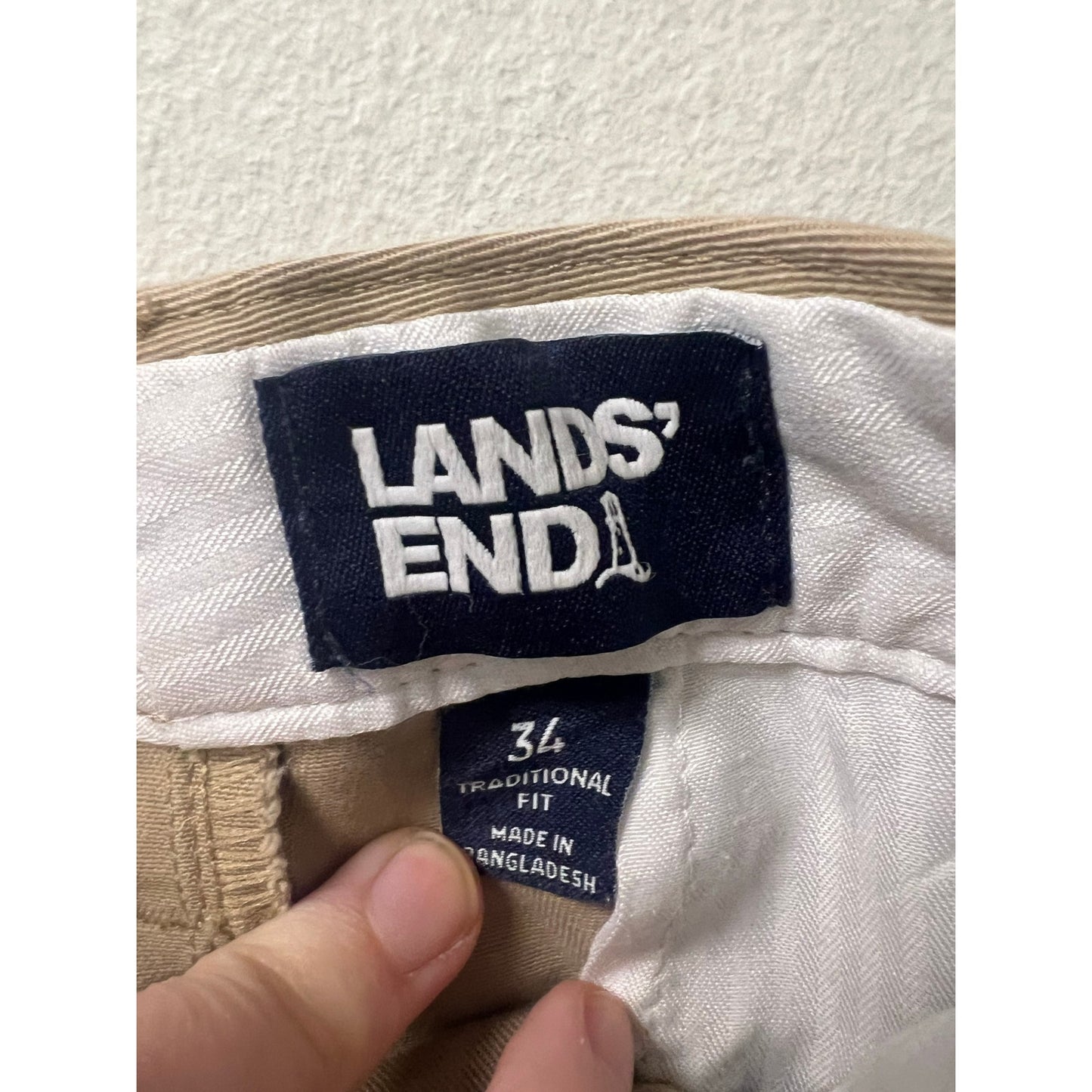 Men's Lands End Khaki Flat Front Pants Sz 34