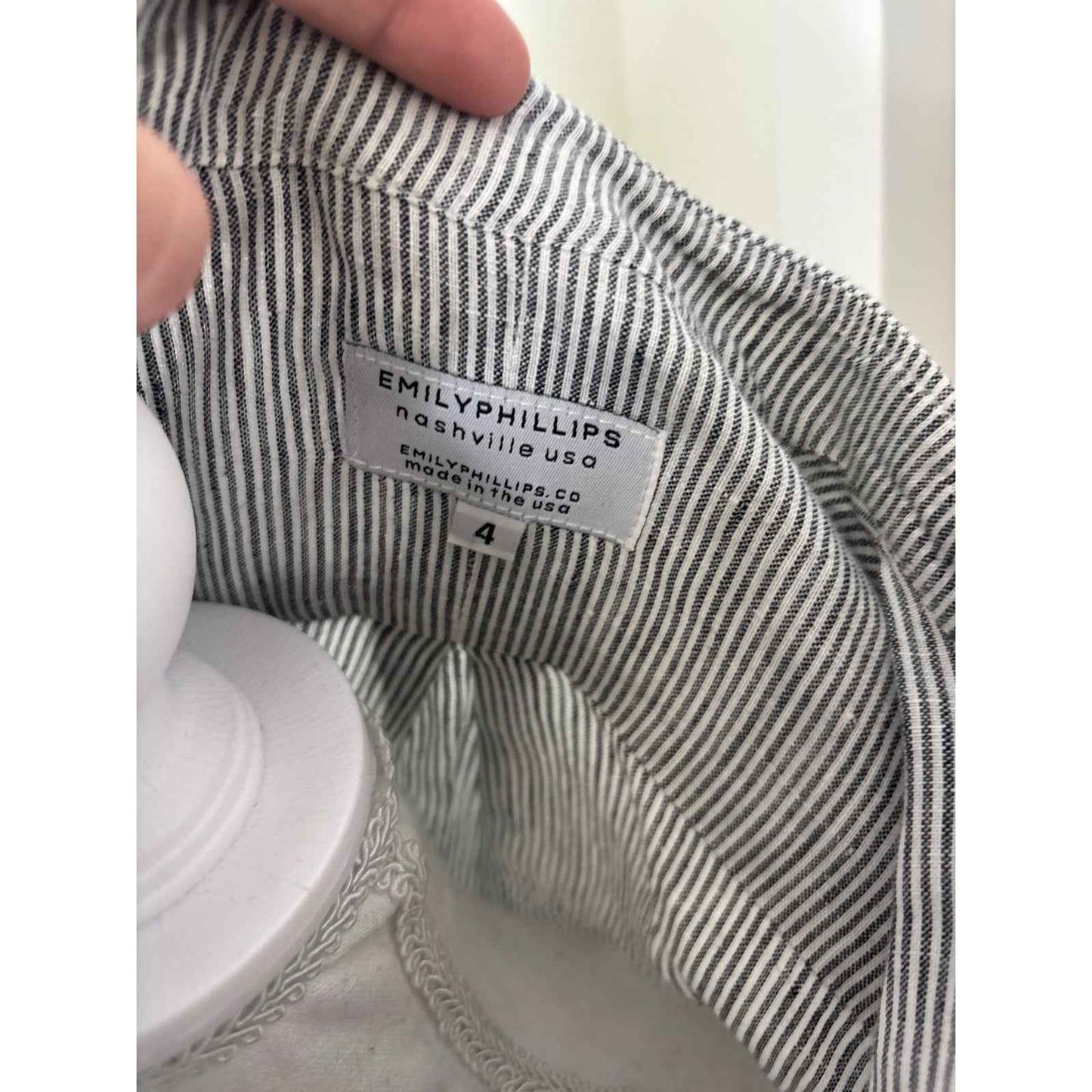 Emily Phillips Nashville Blue Pin Stripe Long Sleeve Linen Shirt Dress Sz 4