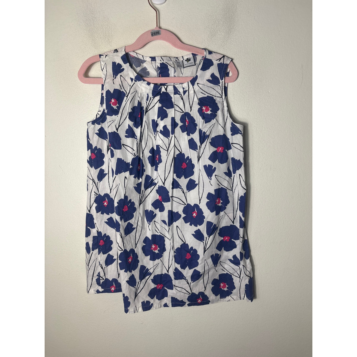 Girls Busy Bees Blue and White Floral Sleeveless Dress Sz 10