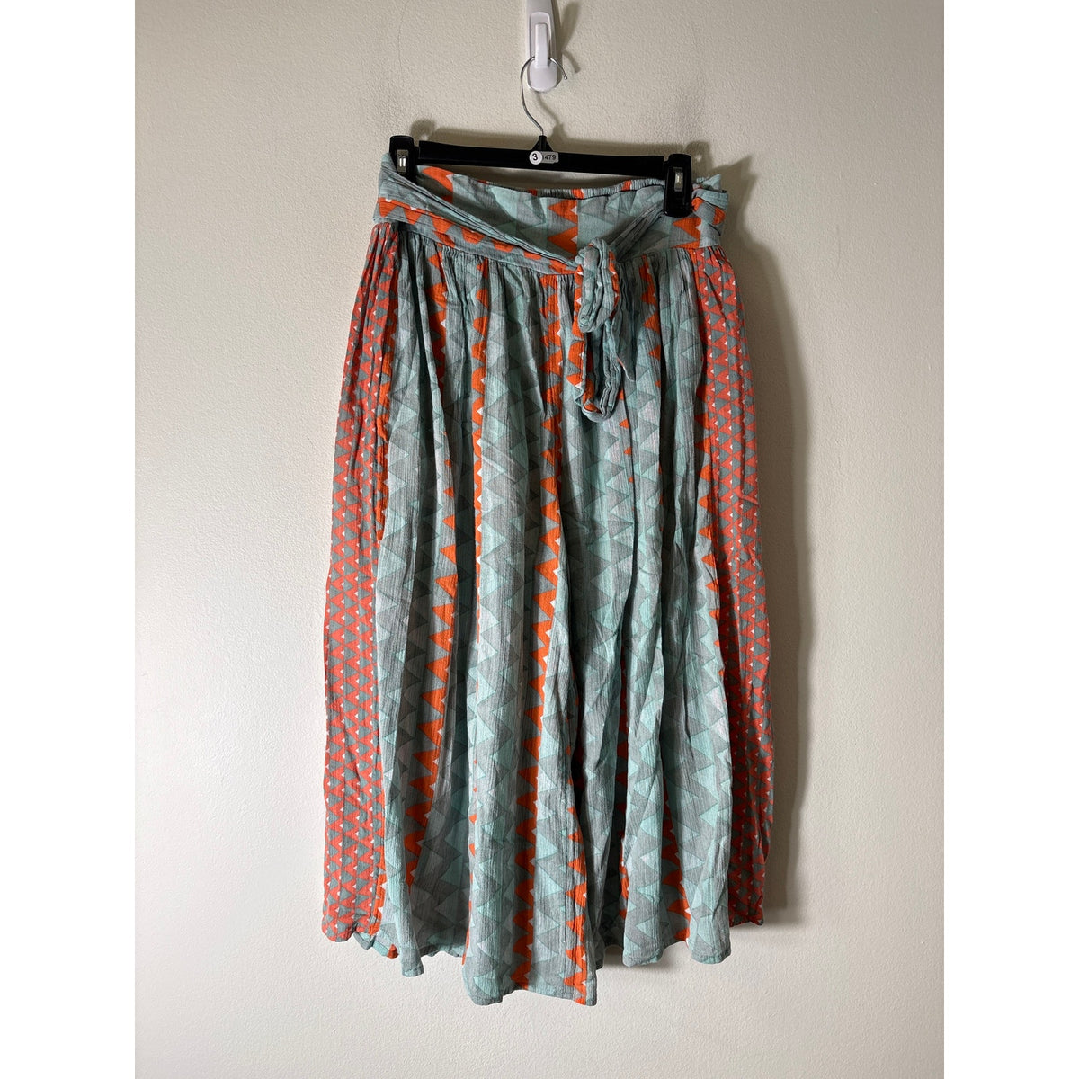 Feather Bone Green Orange Geo Cropped Wide Leg Flowy Pants sz S
