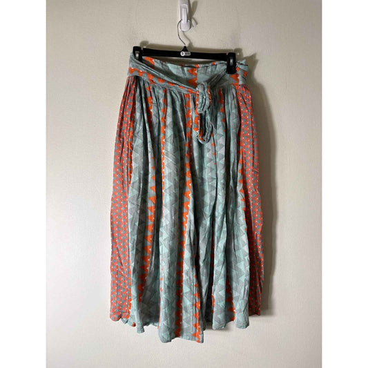 Feather Bone Green Orange Geo Cropped Wide Leg Flowy Pants sz S