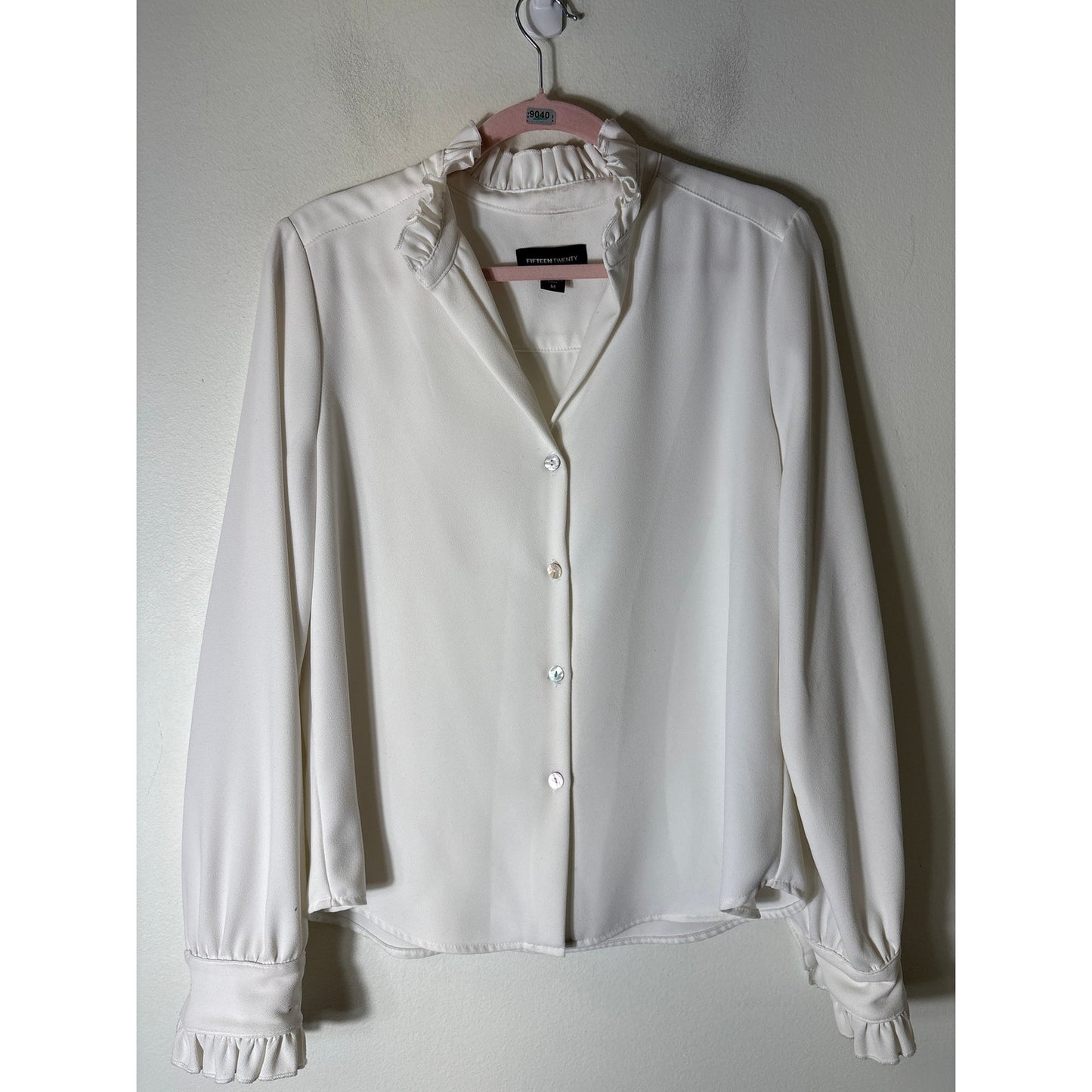 Fifteen Twenty Cream Ruffled Neck Long Sleeve Blouse Sz M