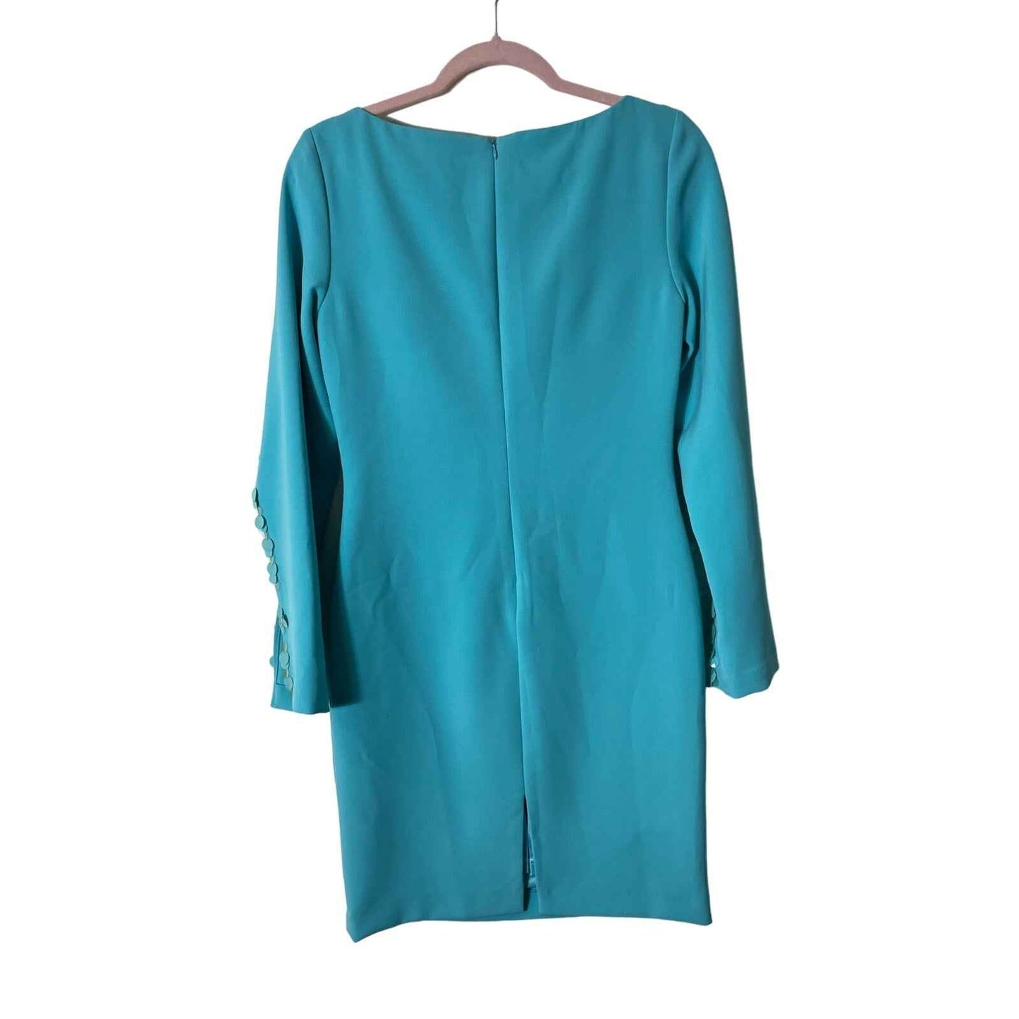 Alberto Makali Teal Knee Length Dress With Sequined Slit Sleeves Sz 2