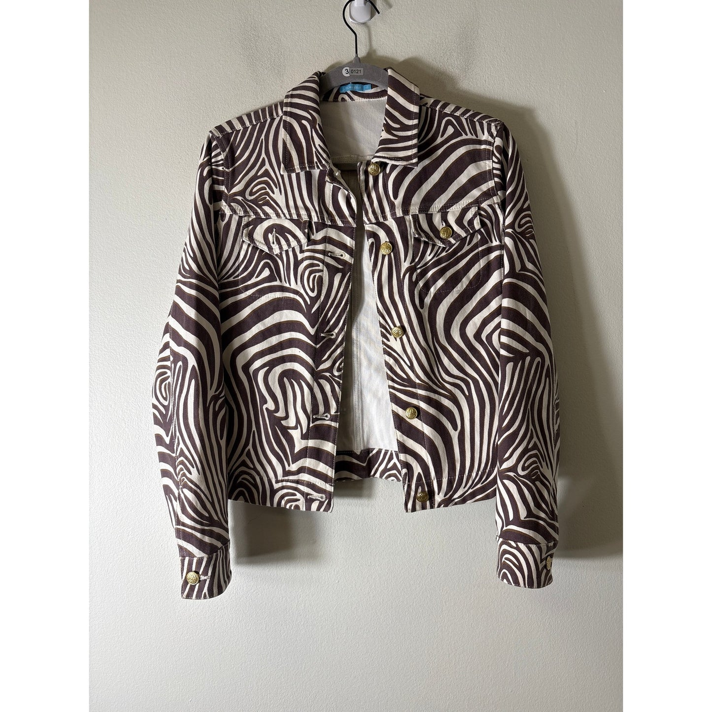 J. McLaughlin Brown Zebra Print Long Sleeve Denim Jacket Sz XS