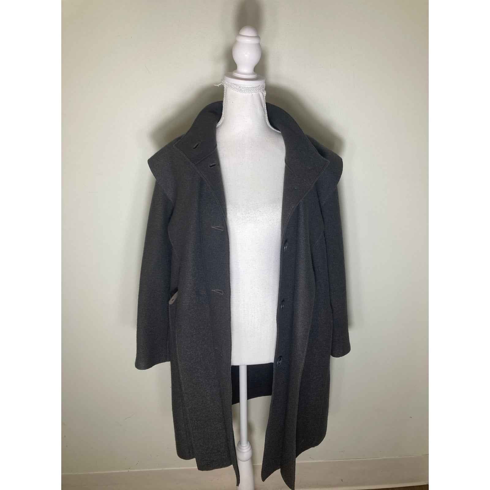 ROSSO35 Gray Long Sleeve Wool Button Up Midi Length Coat Sz 46