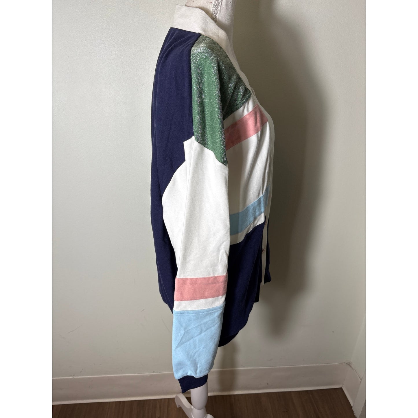 NWT Buru Navy Colorblock Tennis Cardigan Sz L/XL