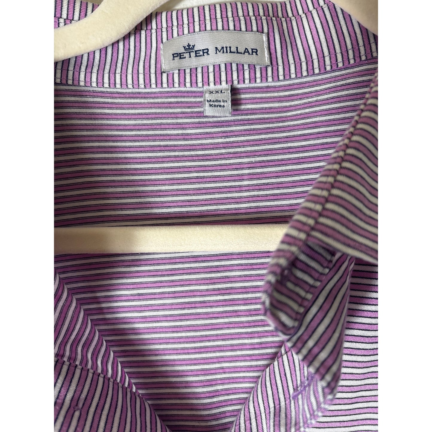 Mens Peter Millar Purple Pink White Stripe Short Sleeve Polo Style Shirt Sz XXL