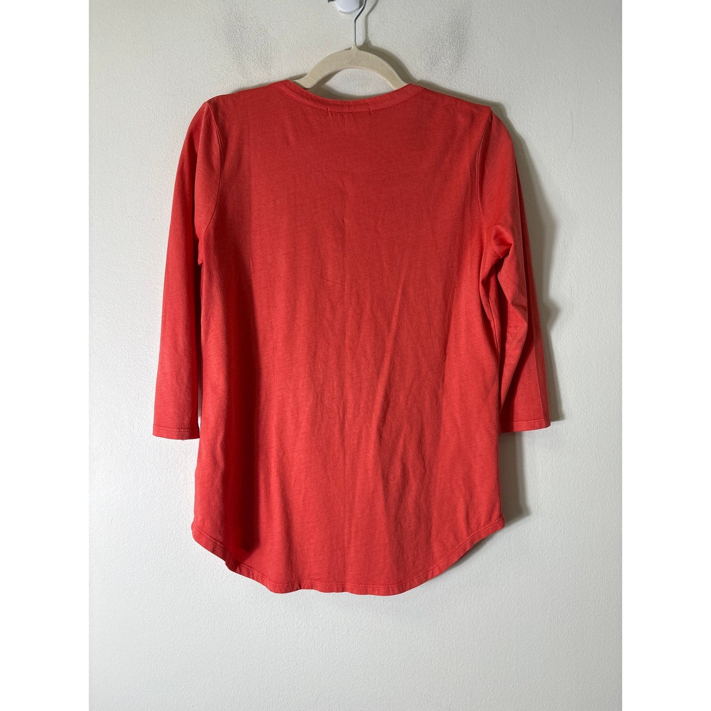 Gap Melon Orange 3/4 Sleeve V-Neck Cotton Shirt Sz S