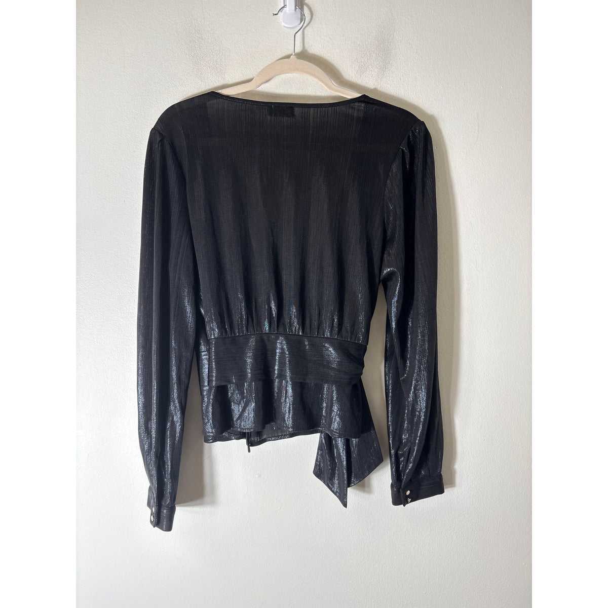 Gentle Fawn Black Wrap Shimmer Front Tie Shirt Sz M