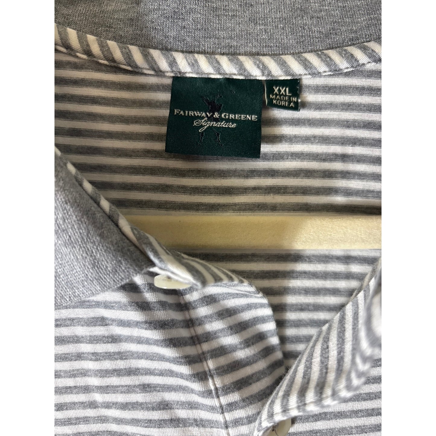 Mens Fairway & Greene Gray/White Stripe Golf Shirt Sz XXL