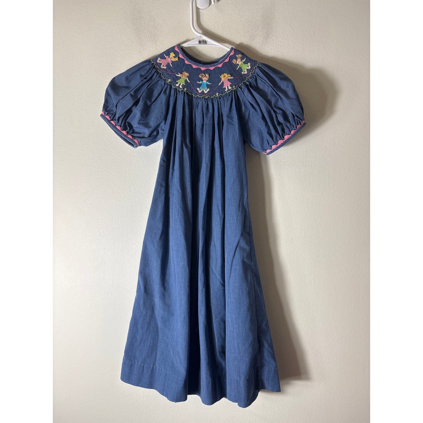 Girls Vintage Remember Nguyen Denim blue smocked jump rope dress Sz 6