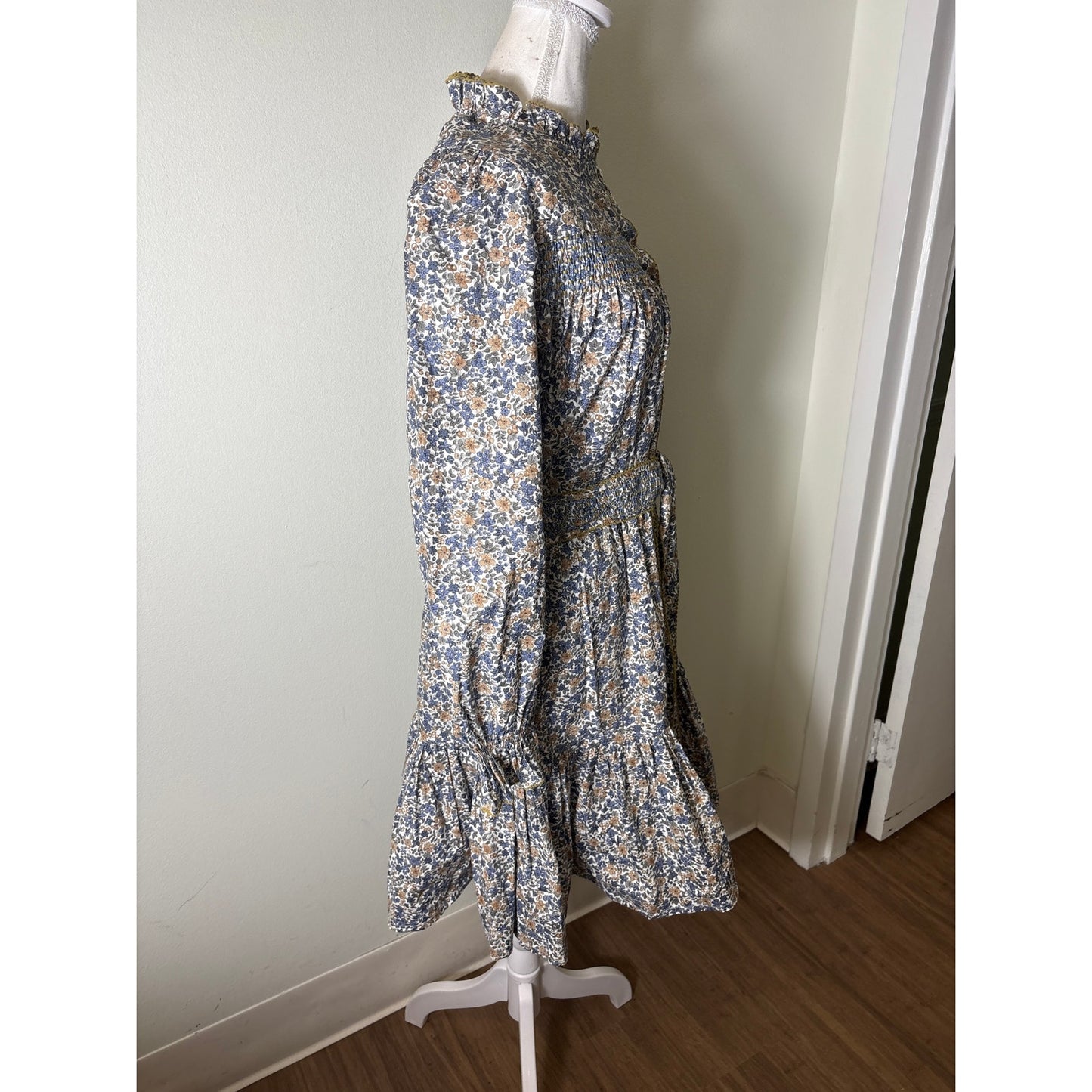 NWT Baybala Green and Blue Mini Floral Long Sleeve Belted Dress sz L