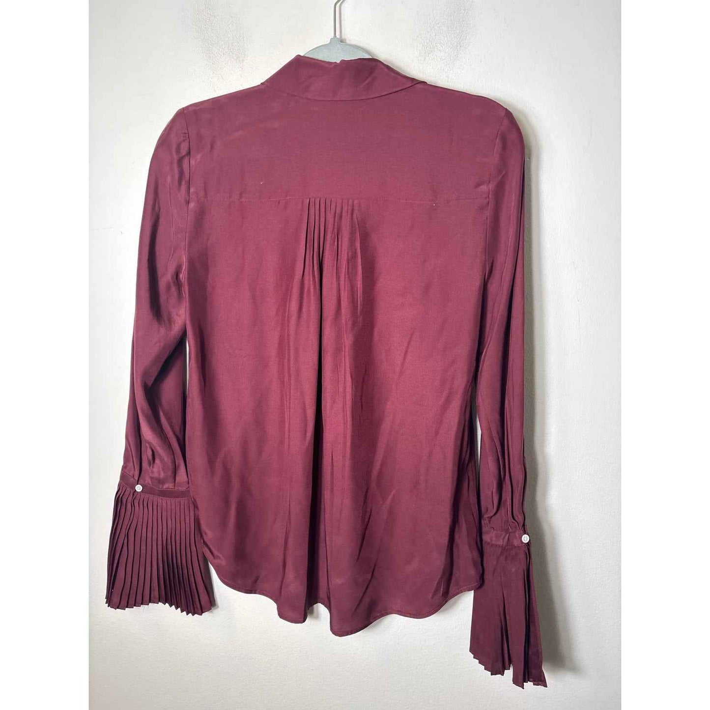 Frame Merlot Mini Pleat Cuff Button Up Shirt Sz S