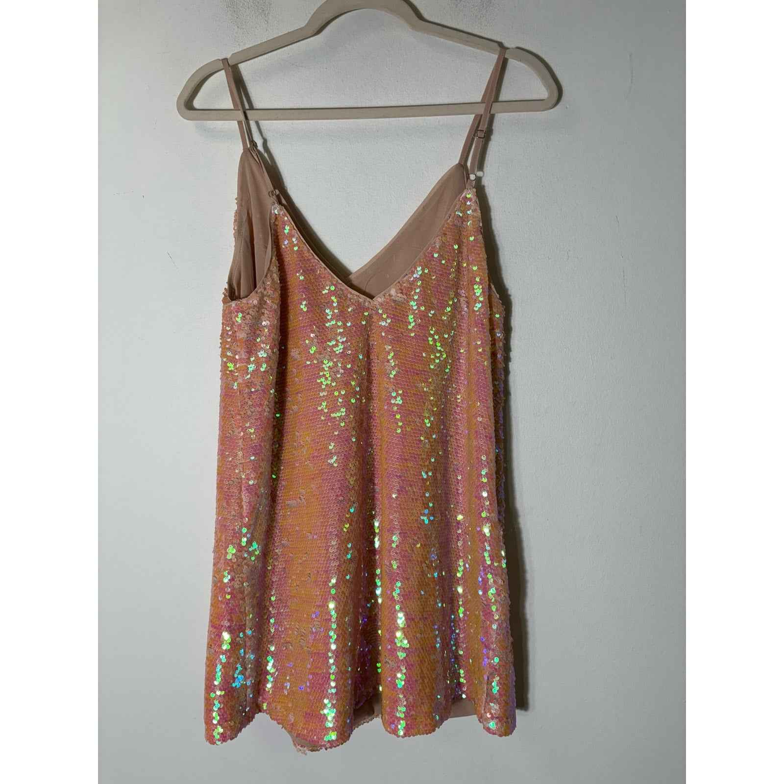 Buddy Love Peach Spaghetti Strap Sequince Mini Dress Sz S
