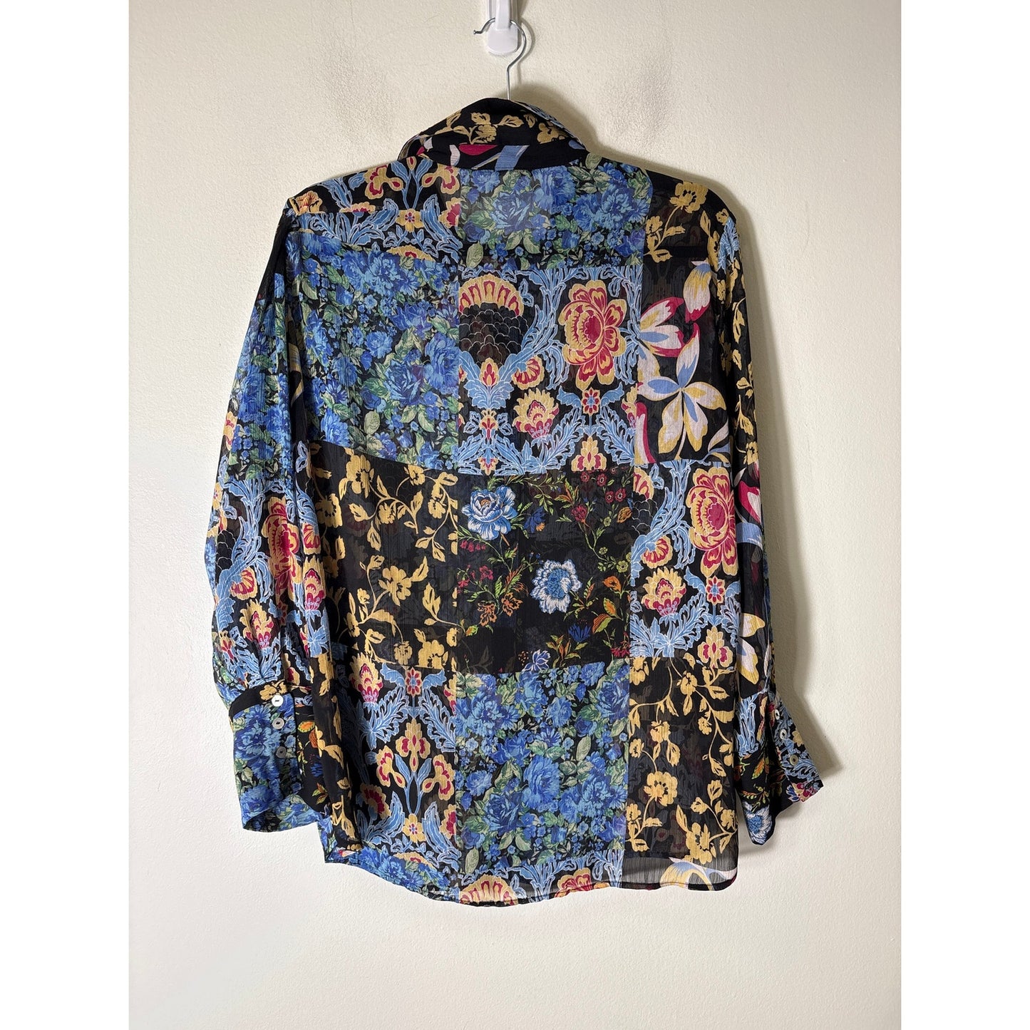Zara Black Sheer Multicolor Floral Blouse Sz M