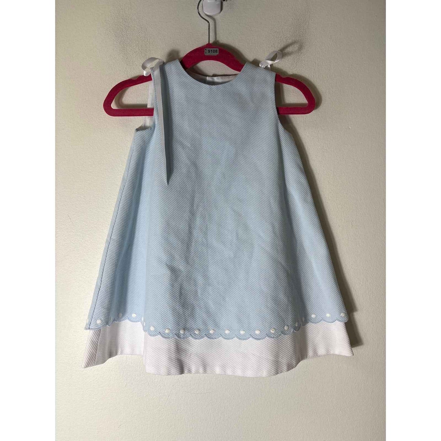 Girls Vintage Luli & Me light blue and white dress with scallop hem sz 18m
