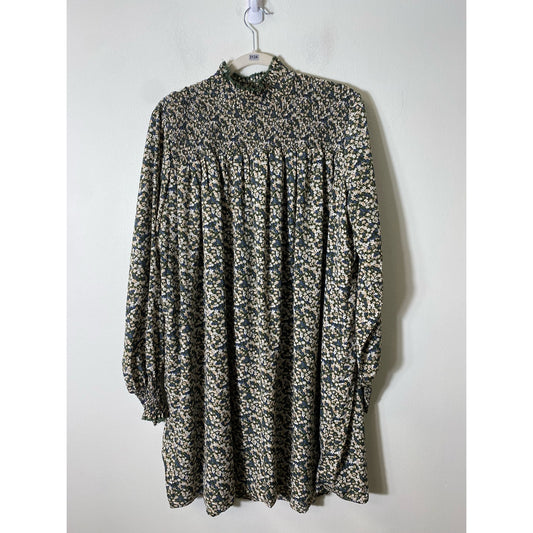 Lea and Viola Green Floral Long Sleeve Knee Length A Line Dress Sz L