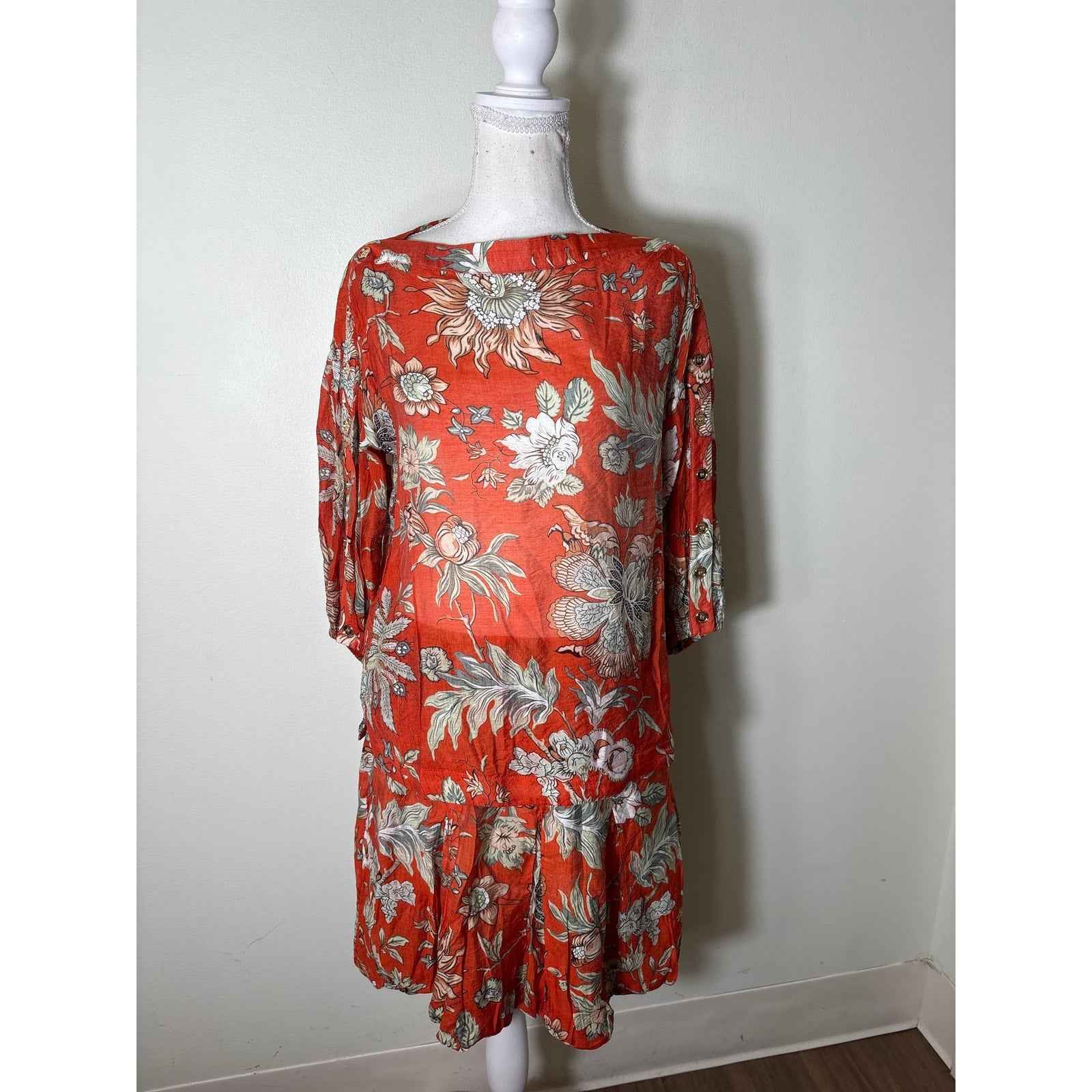 NWT Buru Orange Floral Button Sleeve Blouse and Mini Skirt Set Sz xs&xl