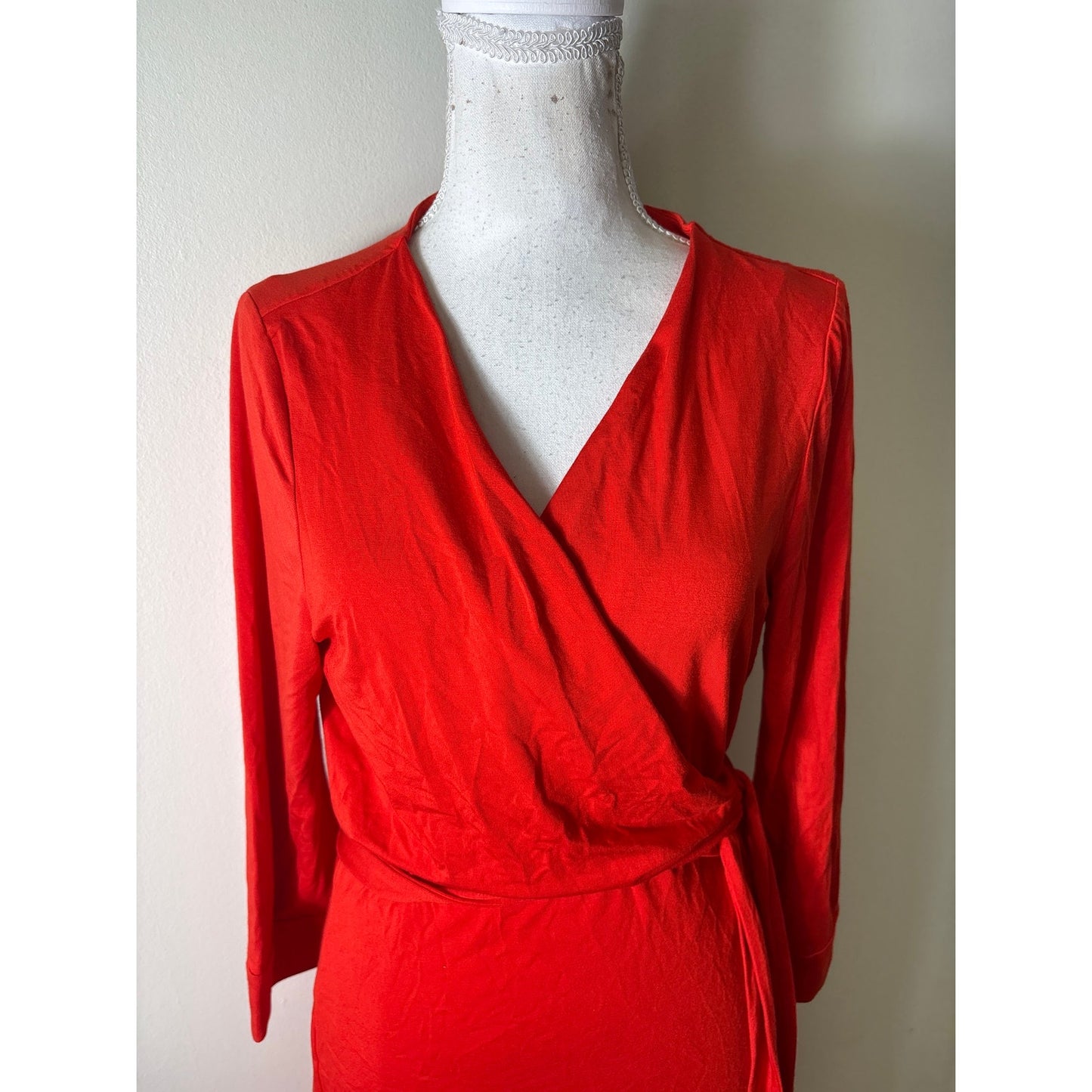 Diane VonFurstenberg Red/Orange Long Sleeve Wrap Mini Dress Sz 14