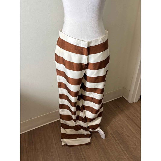 Cult Gaia Silk Cream and Brown Stripe Pant Sz 6