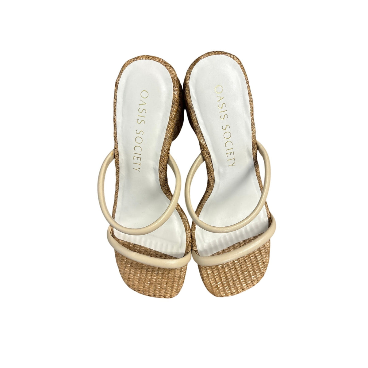 Oasis Society Straw Block Heel Strappy Sandals Sz 8