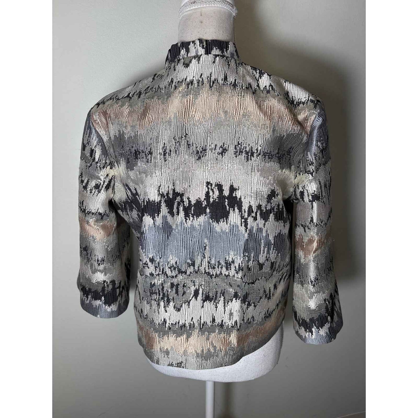 NWT Grace Chuang Silver Gold Open Front Cropped Dressy Jacket Sz XS